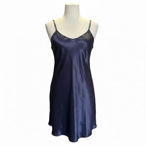 Black satin mini slip dress with adjustable straps